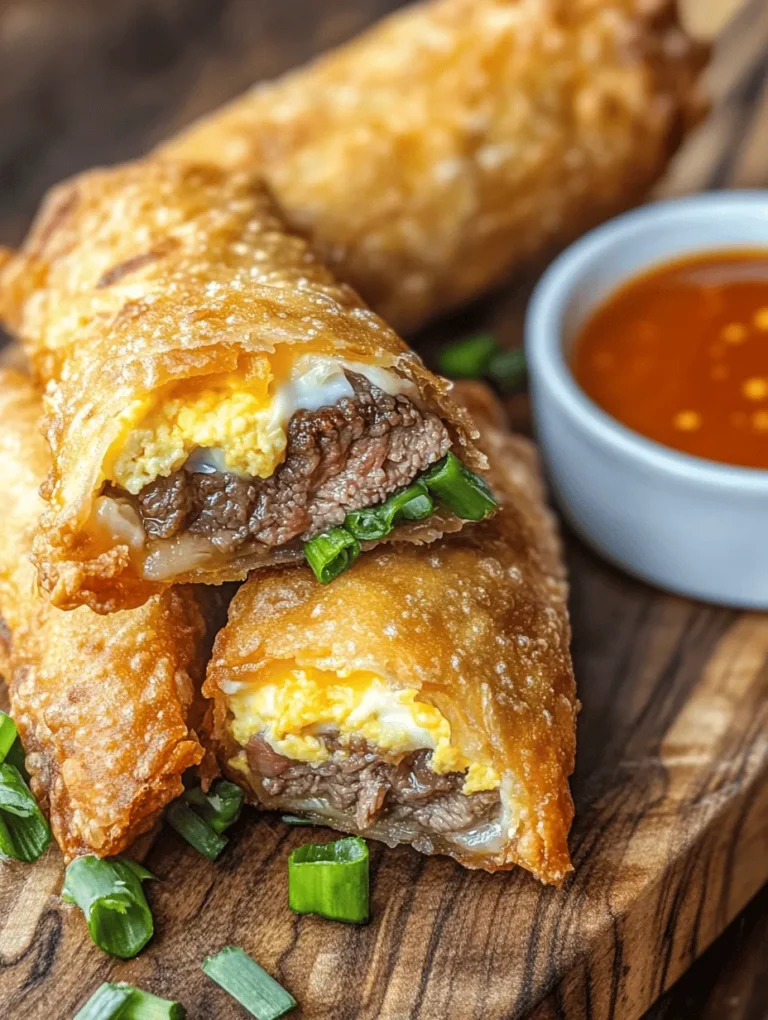 Egg rolls are a beloved staple in many cuisines, particularly in Asian cooking, where they often serve as a crispy, savory appetizer. These delightful treats are known for their versatility; they can be filled with a myriad of ingredients ranging from vegetables to meats, making them an ideal choice for various occasions. Today, we are taking a classic concept and giving it a hearty twist with our Steak Egg and Cheese Egg Rolls. This unique combination features tender steak, fluffy eggs, and rich cheese all wrapped in a crispy shell, creating a flavor-packed bite that is perfect for snacking or entertaining guests.