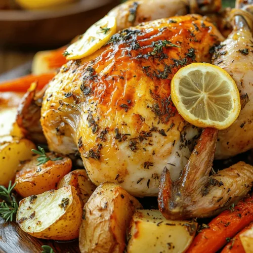 In the realm of home cooking, few dishes embody warmth and comfort quite like Herb-Infused Lemon Garlic Roasted Chicken. This recipe showcases a whole chicken elevated by aromatic herbs and zesty lemon, resulting in a meal that is not only delicious but also visually stunning. Picture a perfectly roasted chicken, its skin golden and crispy, surrounded by a medley of roasted vegetables, all infused with the fragrant notes of garlic and herbs. This is not just a meal; it’s an experience that brings family and friends together around the dinner table.