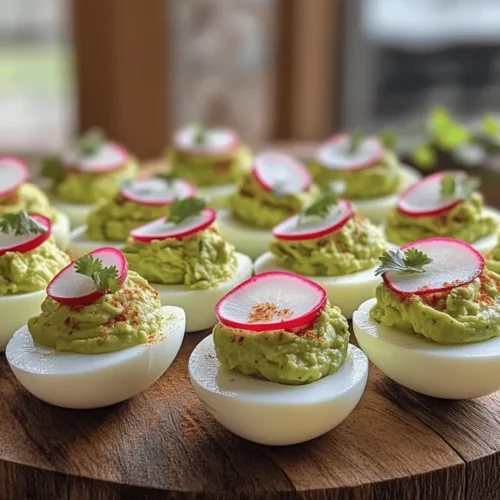 Discover a fresh twist on a classic appetizer with our Zesty Avocado Deviled Eggs. This delightful recipe combines the creamy richness of avocado with the traditional flavors of deviled eggs, creating a vibrant dish that is perfect for any occasion. Whether you're hosting a brunch, attending a picnic, or simply looking for a delicious snack, these deviled eggs will impress your guests and satisfy your taste buds. With their vibrant green filling and the zesty kick of lime, they are not only visually appealing but also bursting with flavor.