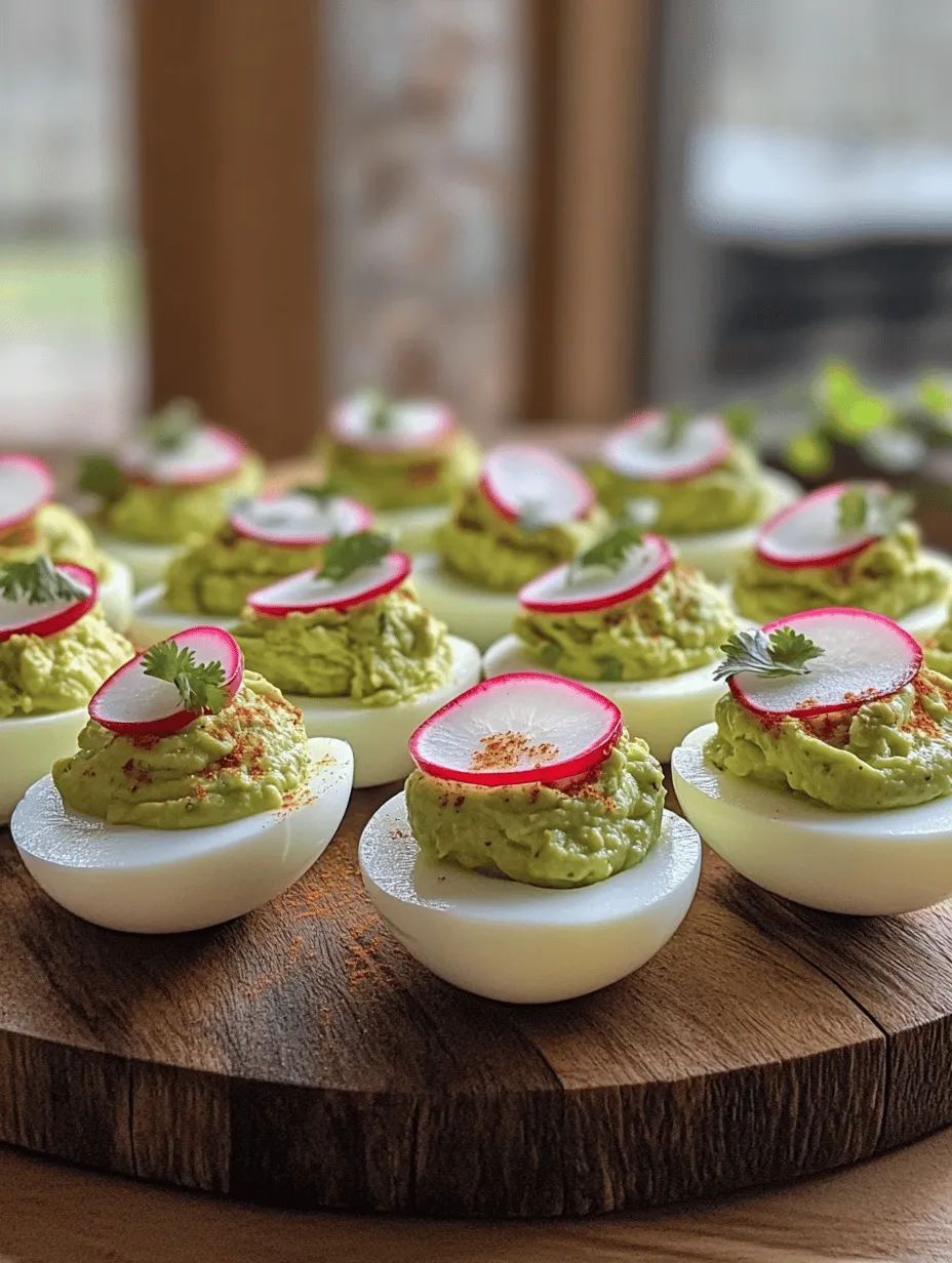 Discover a fresh twist on a classic appetizer with our Zesty Avocado Deviled Eggs. This delightful recipe combines the creamy richness of avocado with the traditional flavors of deviled eggs, creating a vibrant dish that is perfect for any occasion. Whether you're hosting a brunch, attending a picnic, or simply looking for a delicious snack, these deviled eggs will impress your guests and satisfy your taste buds. With their vibrant green filling and the zesty kick of lime, they are not only visually appealing but also bursting with flavor.