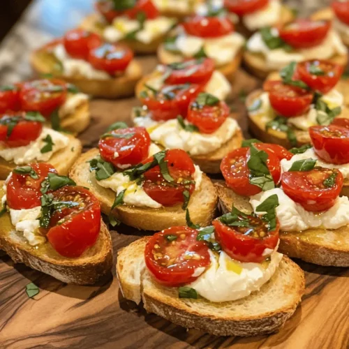 Burrata Bruschetta Bliss is not just an appetizer; it’s an experience that encapsulates the essence of Italian cuisine. This dish combines the luscious creaminess of burrata cheese with the fresh, vibrant flavors of ripe cherry tomatoes and aromatic basil. As you take your first bite, the creamy burrata melts in your mouth, perfectly complemented by the sweet and tangy tomatoes, all resting atop a crisp slice of toasted baguette.