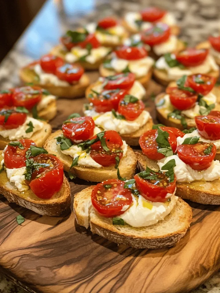 Burrata Bruschetta Bliss is not just an appetizer; it’s an experience that encapsulates the essence of Italian cuisine. This dish combines the luscious creaminess of burrata cheese with the fresh, vibrant flavors of ripe cherry tomatoes and aromatic basil. As you take your first bite, the creamy burrata melts in your mouth, perfectly complemented by the sweet and tangy tomatoes, all resting atop a crisp slice of toasted baguette.