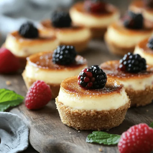 Cheesecakes and crème brûlée are two of the most beloved desserts in the culinary world, each offering their own unique blend of flavors and textures. Cheesecakes, with their creamy filling and buttery crust, are a classic favorite at gatherings, while crème brûlée, known for its rich custard base and signature caramelized sugar topping, is often considered a hallmark of fine dining. The combination of these two iconic desserts into a single, elegant creation results in the mini crème brûlée cheesecake—a delightful treat that captures the essence of both desserts in a charming, bite-sized form.