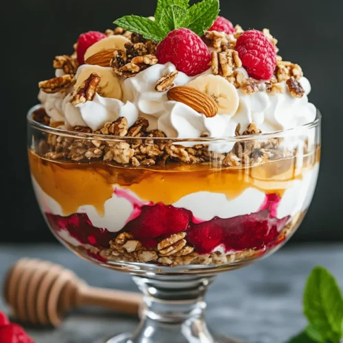 If you’re searching for a dessert that combines the freshness of fruits, the creaminess of pudding, and the crunch of nuts, look no further than our Fruit and Nut Trifle Delight. This splendid recipe is designed to not only please your palate but also to provide a delightful visual experience. Ideal for any occasion, whether it’s a festive gathering, a family dinner, or simply a weekend treat, this trifle is a celebration of flavors and textures.