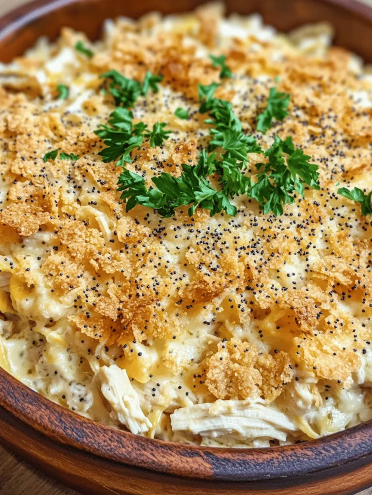 Poppy Seed Chicken Casserole has its origins in mid-20th century America, emerging as a popular choice among home cooks seeking comfort food that could be prepared with minimal fuss. The dish first gained recognition in the 1970s, coinciding with the rise of convenience cooking, where pre-packaged ingredients like cream of chicken soup became staples in many households. This casserole encapsulates the essence of that era, as it combines simple, pantry-friendly ingredients into a satisfying and hearty meal.