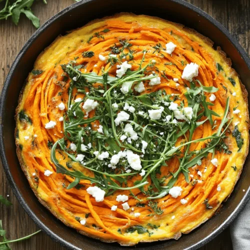 Frittatas are a delightful dish that exemplifies versatility in the kitchen, making them an excellent choice for breakfast, lunch, or dinner. Originating from Italy, this egg-based dish can be customized with a variety of ingredients, allowing for endless flavor combinations. The Spiralized Sweet Potato Baby Arugula Frittata stands out as a nourishing option that is not only delicious but also packed with nutrients. This recipe cleverly combines spiralized sweet potatoes and fresh baby arugula, two ingredients known for their vibrant flavors and health benefits.