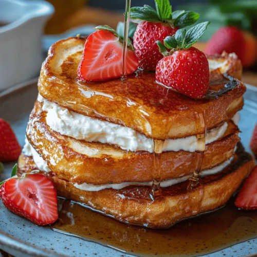 Welcome to the delightful world of brunch, where every bite brings joy and every dish is an opportunity for indulgence. Today, we are excited to share a recipe that embodies this spirit perfectly: Cream Cheese Strawberry Stuffed French Toast Delight. This dish is not only aesthetically pleasing but also a harmonious blend of flavors and textures that will elevate your mornings to a whole new level. Imagine thick slices of brioche or challah, generously filled with a creamy, sweetened cream cheese mixture, and luscious fresh strawberries, all enveloped in a fluffy egg batter that transforms into a golden crust when cooked to perfection.