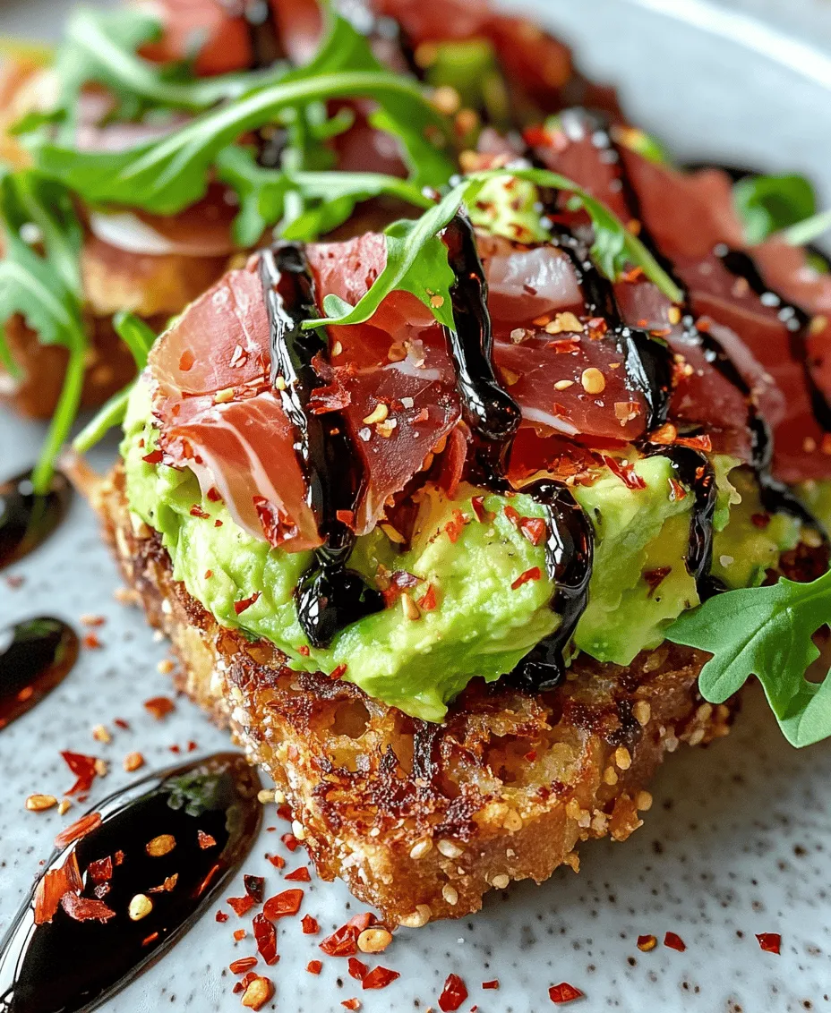 In the world of brunch, few combinations can rival the delightful interplay of crispy textures and rich flavors found in a well-crafted avocado toast. Enter <strong>Crispy Hash Brown Avocado Toast with Prosciutto</strong>—a dish that elevates the classic avocado toast to new heights. This unique recipe not only satisfies the palate but also presents an appealing visual feast. Picture a golden-brown, crispy hash brown base topped with creamy avocado, savory prosciutto, and a sprinkle of fresh greens. Whether you’re looking to impress guests at a weekend brunch or simply indulge in a comforting meal, this dish is sure to please.” /></p>
</p>
<h2>Toasting the Bread: Achieving the Perfect Crunch</h2>
</p>
<h3>Methods for Toasting: Toaster vs. Broiler</h3>
</p>
<p>Toasting the bread is a crucial step in elevating your Crispy Hash Brown Avocado Toast with Prosciutto. While the traditional toaster is a convenient option, using the broiler can yield an exceptionally crispy texture that complements the soft avocado spread and crunchy hash browns.</p>
</p>
<p><strong>Toaster Method:</strong></p>
<p>1. Start with your choice of bread—sourdough, whole grain, or multigrain all work wonderfully.</p>
<p>2. Place the bread slices in a toaster and set it to a medium to high setting.</p>
<p>3. Toast until golden brown and crisp, roughly 3-5 minutes, depending on your toaster.</p>
</p>
<p><strong>Broiler Method:</strong></p>
<p>1. Preheat your broiler on high.</p>
<p>2. Arrange your bread slices on a baking sheet lined with parchment paper.</p>
<p>3. Broil for about 1-2 minutes on each side, keeping a close eye to prevent burning. The broiler gives an intense heat that crisps the surface beautifully, creating a satisfying crunch.</p>
</p>
<h3>Timing It Right: Synchronizing with Hash Brown Cooking</h3>
</p>
<p>To achieve the perfect crunch on your toast, timing is essential. Ideally, you should start toasting the bread when your hash browns are just a few minutes away from finishing. This way, you can serve everything hot and fresh. If you’re using the broiler method, keep in mind that it cooks the bread faster than a toaster, so be prepared to pull it out as soon as it reaches that golden hue.</p>
</p>
<h2>Creating the Avocado Spread</h2>
</p>
<h3>Selecting the Perfect Avocado: Ripeness Matters</h3>
</p>
<p>The key to an exceptional avocado spread lies in selecting perfectly ripe avocados. When choosing avocados, look for ones that yield slightly to gentle pressure but are not overly mushy. A ripe avocado will have a rich green color and a smooth texture, making it easy to mash and spread.</p>
</p>
<h3>Techniques for Mashing: Achieving the Right Consistency</h3>
</p>
<p>Once you have your ripe avocados, it’s time to create that creamy spread. Here’s how to do it effectively:</p>
</p>
<p>1. <strong>Cut the Avocado:</strong> Slice the avocado in half lengthwise and remove the pit.</p>
<p>2. <strong>Scoop and Mash:</strong> Use a spoon to scoop the flesh into a bowl.</p>
<p>3. <strong>Mashing Technique:</strong> Use a fork to mash the avocado until it reaches your desired consistency. For a smooth spread, mash thoroughly, or for a chunkier texture, leave some bits intact.</p>
</p>
<h3>Flavor Enhancements: Lime Juice and Seasoning</h3>
</p>
<p>To elevate the flavor of your avocado spread, incorporate lime juice and seasoning. Lime juice not only adds a zesty brightness but also prevents the avocado from browning. Here’s a simple recipe for your avocado spread:</p>
</p>
<p>– 2 ripe avocados</p>
<p>– Juice of 1 lime</p>
<p>– Salt and pepper to taste</p>
</p>
<p>Mix these ingredients in the bowl with the mashed avocado until they are well combined. Adjust the seasoning according to your taste, adding more lime juice or salt as needed.</p>
</p>
<h2>Assembling the Toast</h2>
</p>
<h3>Layering the Ingredients: Crafting Your Masterpiece</h3>
</p>
<p>Now that your toast is perfectly crunchy and your avocado spread is ready, it’s time to assemble your masterpiece. Start by laying out your toasted bread on a clean serving plate.</p>
</p>
<h3>Spreading the Avocado: Techniques for an Even Distribution</h3>
</p>
<p>Using a butter knife or a spatula, take a generous scoop of the avocado spread and apply it evenly across the surface of the toast. Ensure that the spread reaches all edges of the bread for maximum flavor in every bite.</p>
</p>
<h3>Stacking the Hash Browns and Prosciutto: Building Flavor and Texture</h3>
</p>
<p>Next, layer on the crispy hash browns. Aim for an even distribution, ensuring that each slice of toast has a hearty portion. The hash browns should be hot and crisp, providing a satisfying crunch that contrasts beautifully with the creamy avocado.</p>
</p>
<p>Finally, add the prosciutto. Tear the slices into manageable pieces and place them on top of the hash browns. The saltiness of the prosciutto complements the creaminess of the avocado and the crunch of the hash browns, creating a harmonious flavor profile.</p>
</p>
<h2>Garnishing for Visual Appeal</h2>
</p>
<h3>The Finishing Touches: Adding Fresh Greens</h3>
</p>
<p>To enhance the visual appeal and add a fresh element to your dish, consider garnishing with fresh greens. Microgreens, arugula, or even chopped chives can add a pop of color and a burst of flavor that elevates the entire dish.</p>
</p>
<h3>Incorporating Red Pepper Flakes: A Touch of Heat</h3>
</p>
<p>For those who enjoy a little heat, sprinkle red pepper flakes over the assembled toast. This not only adds a hint of spice but also enhances the overall flavor, creating a delightful contrast to the creamy avocado and salty prosciutto.</p>
</p>
<h3>Drizzling Balsamic Glaze: Elevating the Flavor Profile</h3>
</p>
<p>A drizzle of balsamic glaze can take your toast to the next level. The sweetness and acidity of the glaze complement the savory elements beautifully. Simply drizzle a little over the top before serving for an eye-catching finish.</p>
</p>
<h2>Serving Suggestions</h2>
</p>
<h3>Pairing Options: Complementing Your Toast</h3>
</p>
<p>This Crispy Hash Brown Avocado Toast with Prosciutto is versatile and can be paired with various side dishes to create a complete meal. Consider serving it alongside a simple mixed greens salad dressed with a light vinaigrette for a refreshing contrast. Alternatively, crispy roasted vegetables can add a hearty element to your brunch spread.</p>
</p>
<h3>Beverage Pairings: Coffee, Tea, or Fresh Juices</h3>
</p>
<p>When it comes to beverages, the options are plentiful. A rich cup of coffee or a refreshing iced tea pairs wonderfully with this toast. If you prefer something lighter, freshly squeezed orange juice or a smoothie can offer a vibrant balance to the meal.</p>
</p>
<h3>Serving Sizes: Adjusting for Larger Gatherings</h3>
</p>
<p>If you’re hosting a brunch or a gathering, you can easily scale this recipe up to serve a crowd. Just multiply the ingredient quantities based on the number of guests, and consider setting up a toast bar where guests can assemble their own creations. This interactive element not only makes for a fun experience but also allows everyone to customize their toast to their liking.</p>
</p>
<h2>Conclusion</h2>
</p>
<p>The Crispy Hash Brown Avocado Toast with Prosciutto is more than just a meal; it is an experience that brings together various textures and flavors in a delightful way. By following this detailed guide, you can recreate this dish in your own kitchen, impressing friends and family alike with your culinary skills. Whether it’s a leisurely brunch or a quick lunch, this toast is sure to become a staple in your recipe repertoire, showcasing the beauty of fresh ingredients and simple techniques. Enjoy the satisfaction of crafting a dish that not only nourishes but also delights the senses.</p>
<div id=