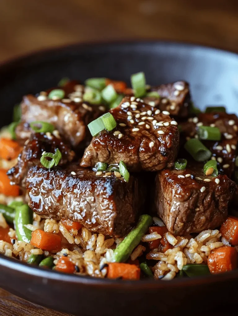 Sizzling Hibachi Steak Bites with Fried Rice is a delightful fusion of flavors that brings the vibrant atmosphere of a Japanese steakhouse right into your home. Picture this: tender sirloin steak, perfectly marinated, seared to juicy perfection, and served alongside a colorful medley of fried rice, all finished with a sprinkle of sesame seeds and green onions. This dish is not only a feast for the taste buds but also a visual delight, making it perfect for family dinners, gatherings, or even a cozy night in. The aroma of sizzling steak mingling with fragrant rice takes you straight to the heart of a lively hibachi restaurant, where chefs perform culinary magic right before your eyes.