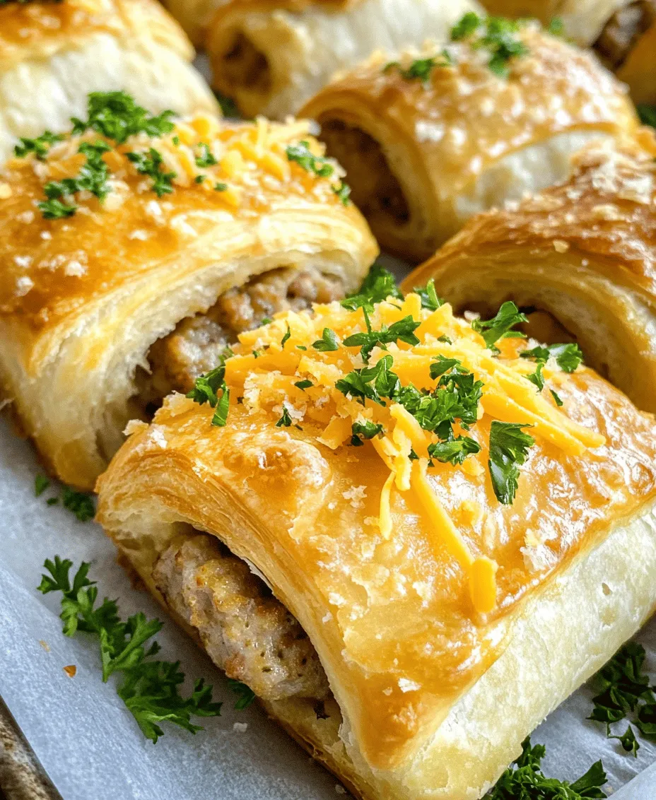 To create the perfect <strong>Savory Sausage Cream Cheese Crescents</strong>, understanding the ingredients is crucial. Each component plays a significant role in the overall flavor and texture of the dish, so let’s dive deeper into what you’ll need:” /></p>
</p>
<h3>The Importance of Temperature in Mixing Cream Cheese with Sausage</h3>
</p>
<p>When preparing your savory sausage cream cheese crescents, achieving the right texture and flavor balance starts with the cream cheese. The temperature of your cream cheese is crucial; it should be at room temperature for optimal mixing. Cold cream cheese can lead to lumps and uneven distribution in your filling, making it challenging to spread evenly. Room temperature cream cheese blends smoothly with the sausage, allowing the flavors to meld beautifully.</p>
</p>
<p>To expedite the softening process, you can cut the cream cheese into smaller cubes. This increases the surface area and reduces the time it takes for the cheese to come to room temperature. If you’re short on time, you can also microwave it for about 10-15 seconds, but be cautious not to melt it.</p>
</p>
<h3>Techniques for Ensuring Even Distribution of Flavors and Textures</h3>
</p>
<p>For the best results, it’s essential to combine the sausage and cream cheese thoroughly. Start by browning the sausage in a skillet over medium heat until it’s no longer pink, then allow it to cool slightly. This step is important; adding hot sausage directly into cream cheese can lead to a runny filling.</p>
</p>
<p>Once the sausage has cooled, add it to the softened cream cheese. Using a spatula or a fork, mix them together until the sausage is evenly distributed throughout the cream cheese. If you want to enhance the flavor profile, consider adding chopped herbs or spices to the mixture, such as garlic powder, onion powder, or even a pinch of cayenne for a kick.</p>
</p>
<h3>Assembling the Crescents</h3>
</p>
<p>Once your filling is ready, it’s time to assemble the crescents. This is where the magic happens!</p>
</p>
<h4>Step-by-Step Guide on How to Roll the Crescent Dough Efficiently</h4>
</p>
<p>1. <strong>Prepare Your Work Surface</strong>: Start with a clean, flat surface. Lightly flour it to prevent the dough from sticking.</p>
</p>
<p>2. <strong>Unroll the Crescent Dough</strong>: Take your tube of crescent dough and carefully unroll it onto the prepared surface. You should see a large, rectangular sheet with perforations for cutting individual triangles.</p>
</p>
<p>3. <strong>Cut the Dough</strong>: If you are using traditional crescent dough, gently pinch the perforations to seal them. For mini crescents, you can cut the dough into smaller triangles.</p>
</p>
<p>4. <strong>Add the Filling</strong>: Place a generous tablespoon of the sausage and cream cheese mixture at the wide end of each triangle. Avoid overstuffing, as this can make rolling difficult.</p>
</p>
<p>5. <strong>Roll the Dough</strong>: Starting at the wide end, roll the dough tightly toward the pointed end. Ensure the filling stays inside by gently pressing the edges as you roll. The tighter the roll, the nicer the crescent will look once baked.</p>
</p>
<p>6. <strong>Seal the Edges</strong>: Once rolled, tuck the pointed end underneath the crescent to create a nice shape. You can also pinch the edges to seal them further.</p>
</p>
<h4>Tips for Minimizing Mess and Maximizing Filling</h4>
</p>
<p>– <strong>Use a Cookie Scoop</strong>: A cookie scoop can help you measure out the filling accurately, ensuring each crescent is evenly filled.</p>
<p>– <strong>Keep It Cool</strong>: If the dough gets too warm while you’re assembling, return it to the refrigerator for a few minutes. Warm dough can be difficult to work with and may lose its shape.</p>
<p>– <strong>Practice Makes Perfect</strong>: Don’t worry if your first few crescents don’t look perfect! With practice, you will become more comfortable with rolling and shaping.</p>
</p>
<h3>Baking Techniques for Optimal Results</h3>
</p>
<p>With your savory sausage cream cheese crescents assembled, it’s time to bake!</p>
</p>
<h4>Baking Time and Visual Cues for Doneness</h4>
</p>
<p>Preheat your oven to 375°F (190°C). Line a baking sheet with parchment paper to prevent sticking and make cleanup easier. Arrange the crescents on the baking sheet, leaving enough space between them to allow for expansion during baking.</p>
</p>
<p>Bake the crescents for about 12-15 minutes or until they are golden brown. Visual cues for doneness include a rich golden color and a slightly puffed appearance. If you notice they are browning too quickly, you can cover them loosely with aluminum foil halfway through the baking time.</p>
</p>
<h4>Optional Methods for Achieving a Golden Finish</h4>
</p>
<p>For an extra touch of elegance, you can brush the tops of the crescents with an egg wash made from a beaten egg mixed with a tablespoon of water. This will give your crescents a beautiful, glossy finish. Alternatively, sprinkle some sesame seeds or poppy seeds on top before baking to add extra flavor and texture.</p>
</p>
<h3>Serving Ideas</h3>
</p>
<p>These savory sausage cream cheese crescents make fantastic appetizers for various gatherings. Here are some serving suggestions to impress your guests:</p>
</p>
<p>– <strong>As Appetizers</strong>: Serve them warm straight from the oven at parties, game days, or family gatherings. They are best enjoyed fresh but can also be reheated in the oven for a few minutes.</p>
</p>
<p>– <strong>Pairing Ideas</strong>: Complement your crescents with dips or sauces. A tangy ranch dressing, spicy sriracha mayo, or even a creamy garlic dip can elevate the flavors. Consider serving a fresh salsa or guacamole on the side for a refreshing contrast.</p>
</p>
<h3>Nutritional Information and Dietary Considerations</h3>
</p>
<p>Understanding the nutritional content of your savory sausage cream cheese crescents can help you make informed choices. Here’s a breakdown of the nutritional values per serving (assuming 1 crescent per serving):</p>
</p>
<p>– <strong>Calories</strong>: Approximately 180</p>
<p>– <strong>Protein</strong>: 5g</p>
<p>– <strong>Fat</strong>: 12g</p>
<p>– <strong>Carbohydrates</strong>: 12g</p>
<p>– <strong>Fiber</strong>: 0g</p>
<p>– <strong>Sodium</strong>: 300mg</p>
</p>
<h4>Discussion of Dietary Modifications</h4>
</p>
<p>For those looking for lower-fat options, consider using reduced-fat cream cheese or turkey sausage in place of traditional pork sausage. This change maintains flavor while reducing calorie content.</p>
</p>
<p>If you need a gluten-free alternative, look for gluten-free crescent dough available in grocery stores. Be sure to check for allergens, especially if serving to a crowd, as cream cheese and sausage can contain dairy, gluten, and other allergens.</p>
</p>
<h3>Conclusion: Enjoying Savory Sausage Cream Cheese Crescents</h3>
</p>
<p>Savory sausage cream cheese crescents are not only delicious but also incredibly versatile and easy to prepare. This recipe highlights the importance of temperature in achieving the perfect filling and provides step-by-step assembly instructions that minimize mess and maximize flavor.</p>
</p>
<p>Whether you’re serving these crescents as a delightful appetizer at a party or enjoying them with family during a cozy gathering, they are sure to be a crowd-pleaser. Feel free to experiment with different fillings or spices to tailor the recipe to your preferences.</p>
</p>
<p>So, roll up your sleeves, gather your ingredients, and enjoy the delightful experience of making and sharing these scrumptious crescents with family and friends!</p>
<div id=