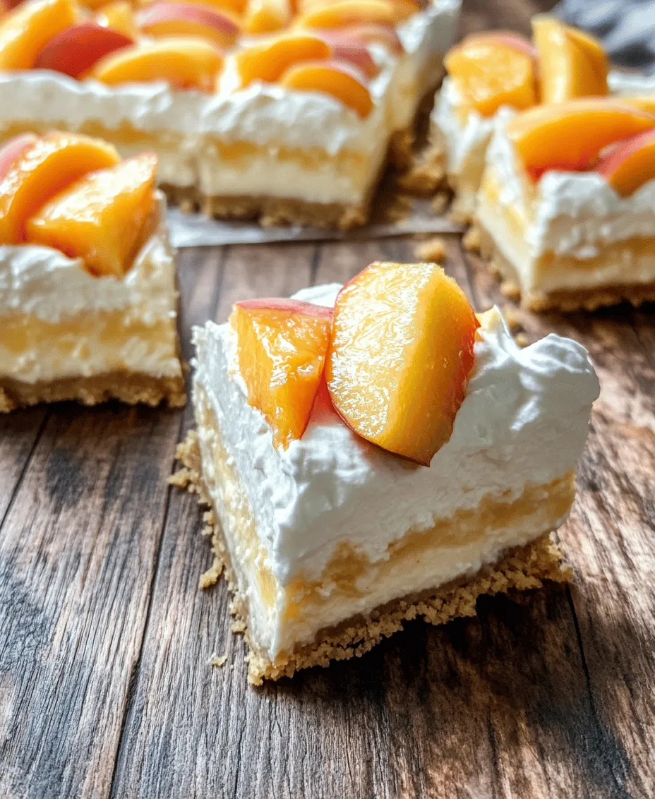 Cheesecake bars have become a beloved dessert option, celebrated for their creamy texture and the ability to be easily portioned for sharing. The unique combination of peaches and cream adds a delightful twist to this classic treat, making it a standout choice for summer gatherings and family dinners. When fresh peaches are in season, their juicy sweetness complements the rich creaminess of cheesecake, capturing the essence of summer in every bite. This recipe not only highlights the natural flavors of ripe peaches but also emphasizes the ease of preparation, ensuring that even novice bakers can impress their guests with a stunning dessert.