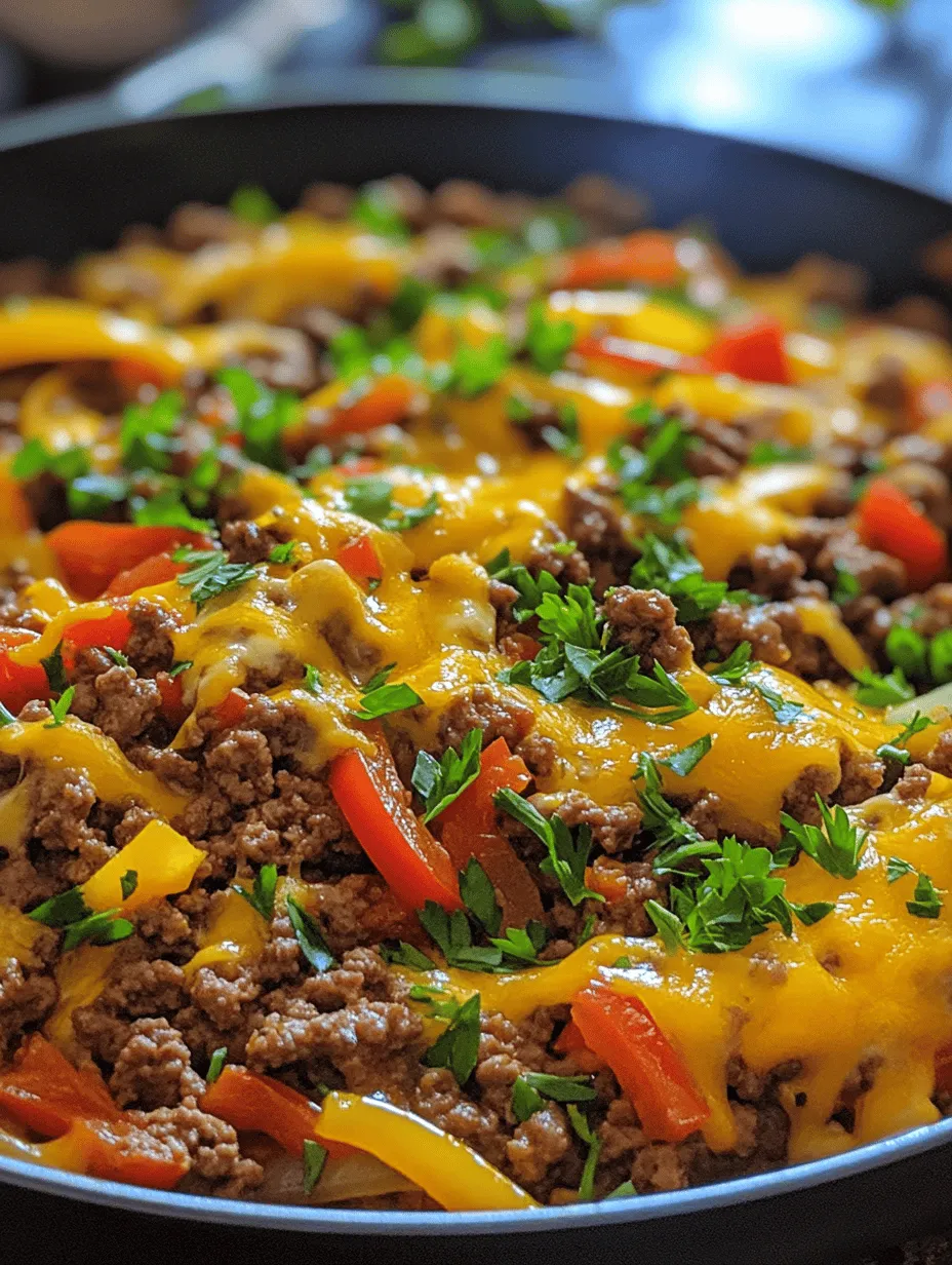 At the heart of Cheesy Beef & Pepper Delight is a delightful fusion of flavors and textures. The dish combines the rich, meaty essence of ground beef with the fresh, crisp sweetness of bell peppers, creating a dynamic contrast that excites the palate. Adding to this medley are the creamy textures of cheeses, which meld together to form a luxurious sauce that envelops the beef and peppers in a comforting embrace.