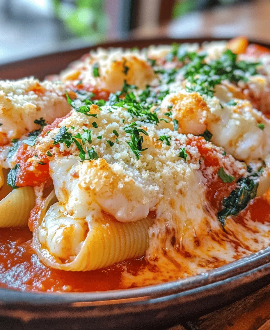 Stuffed pasta shells, with their large, hollow shapes, provide a delightful way to enjoy a hearty filling wrapped in a tender embrace of pasta. Traditionally, they are filled with ricotta cheese, spinach, or various meats, but the possibilities are endless. The beauty of this dish lies in its adaptability; you can tailor the stuffing to suit your preferences, dietary needs, or seasonal ingredients. In this Seafood Stuffed Shells Delight recipe, we elevate the experience by incorporating a mix of fresh seafood, creamy cheeses, and vibrant vegetables, creating a dish that is sure to impress family and friends alike.