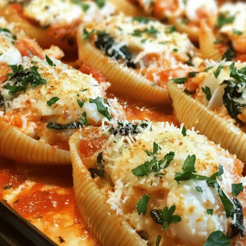 Stuffed pasta shells, with their large, hollow shapes, provide a delightful way to enjoy a hearty filling wrapped in a tender embrace of pasta. Traditionally, they are filled with ricotta cheese, spinach, or various meats, but the possibilities are endless. The beauty of this dish lies in its adaptability; you can tailor the stuffing to suit your preferences, dietary needs, or seasonal ingredients. In this Seafood Stuffed Shells Delight recipe, we elevate the experience by incorporating a mix of fresh seafood, creamy cheeses, and vibrant vegetables, creating a dish that is sure to impress family and friends alike.