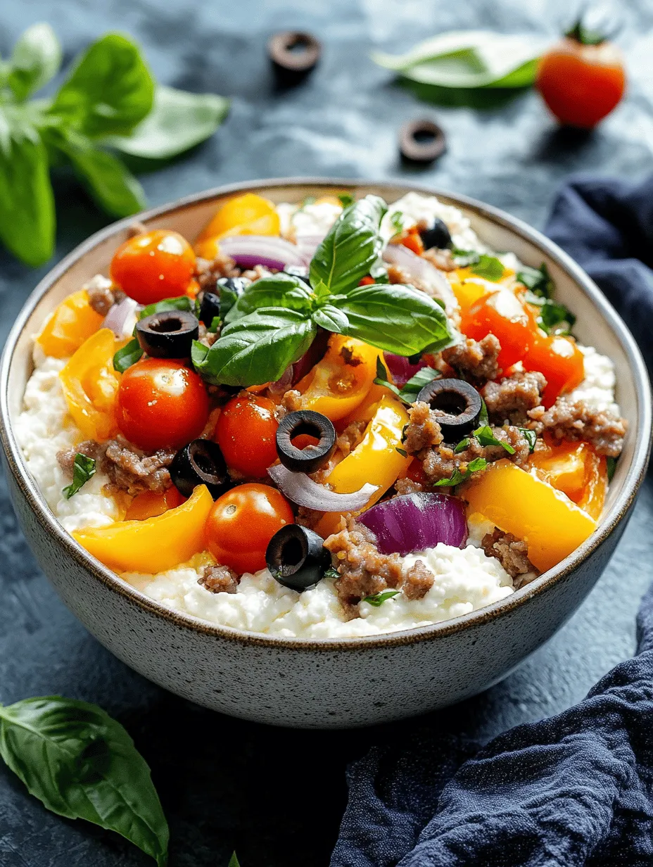 At the heart of the Cottage Cheese Pizza Bowl is cottage cheese itself—a remarkable ingredient that boasts an impressive nutritional profile. Known for its high protein content, cottage cheese serves as a fantastic source of fuel, promoting muscle repair and satiety. A single serving can contain around 25 grams of protein, making it an ideal choice for those looking to maintain or increase their protein intake. Additionally, it is rich in calcium, essential for bone health, and provides B vitamins that support energy metabolism.