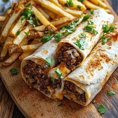 If you're looking for a meal that offers both comfort and satisfaction, cheesy beef burritos with crispy fries are the perfect dish to try. This recipe embodies the essence of hearty, flavorful cooking, combining savory ground beef with gooey cheese, all wrapped snugly in a soft tortilla. Paired with crispy fries that complement the burrito's richness, it’s a meal that pleases the palate and fills the belly.
