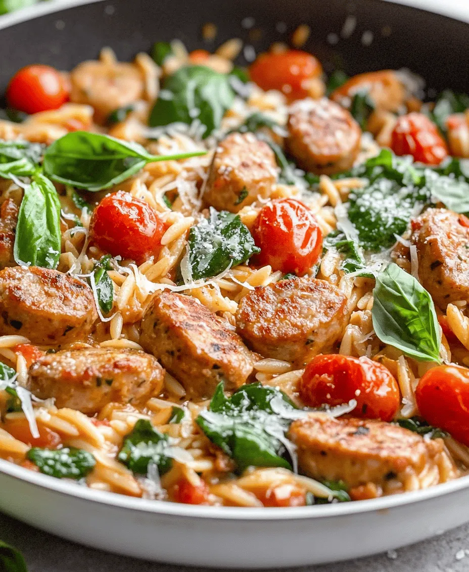 If you’re searching for a comforting and satisfying dish that’s as easy to make as it is delicious, look no further than the <strong>Creamy Chicken Sausage Orzo Skillet</strong>. This one-pan meal is not only a feast for the taste buds but also a time-saver for busy weeknights. The combination of savory chicken sausage, tender orzo, and fresh vegetables creates a comforting harmony of flavors and textures that will leave everyone at the table smiling.” /></p>
</p>
<h3>Incorporate Cream and Vegetables</h3>
</p>
<p>To elevate your Creamy Chicken Sausage Orzo Skillet, the next step involves integrating cream and vegetables into the mix. Once the orzo has reached the desired tenderness and absorbed the rich flavors from the chicken sausage, it’s time to bring in the creamy goodness.</p>
</p>
<p>Using heavy cream is ideal for creating that luscious texture, but you can also opt for half-and-half or a dairy-free alternative like coconut cream if preferred. Pour the cream into the skillet and stir gently, allowing it to blend with the orzo and sausage. This creamy base not only enhances the flavor but also contributes a delightful richness that perfectly complements the savory elements of the dish.</p>
</p>
<p>Incorporating fresh vegetables is essential for a balanced meal. Spinach and tomatoes are excellent choices, adding both nutrition and color to your skillet. When adding spinach, wait until the cream is well integrated. This timing ensures the spinach wilts perfectly without losing its vibrant green color and nutritional benefits. The tomatoes can be added shortly after the spinach; their juiciness will meld with the cream and orzo, creating a cohesive and flavorful sauce.</p>
</p>
<h3>Thicken and Serve</h3>
</p>
<p>Once the cream and vegetables are added, allow the skillet to simmer on low heat for about 3-5 minutes. This simmering process will help thicken the sauce, creating a luxurious coating for the orzo. If you find the dish too thick, adding a splash of chicken broth or water can help loosen it up without compromising flavor.</p>
</p>
<p>For the perfect consistency, keep a close eye on the skillet. You want a creamy texture that clings to the pasta without being overly soupy. Adjust the heat as necessary, ensuring that the mixture doesn’t boil aggressively, which can separate the cream and lead to an undesirable texture.</p>
</p>
<p>As you prepare to serve, taste the dish one last time. This is your moment to adjust the seasoning. A sprinkle of salt and pepper can elevate the flavors and bring out the creaminess of the dish. You might also consider adding a dash of garlic powder or Italian seasoning for an extra layer of flavor.</p>
</p>
<h3>Nutritional Benefits of the Ingredients</h3>
</p>
<p>Understanding the health benefits of the ingredients used in your Creamy Chicken Sausage Orzo Skillet is crucial, especially if you are looking for a wholesome meal.</p>
</p>
<p>– <strong>Chicken Sausage</strong>: A lean protein source, chicken sausage is lower in fat and calories compared to traditional pork sausage, making it a heart-healthy option. It’s packed with protein, which is essential for muscle repair and growth, and it can help you feel satiated longer.</p>
</p>
<p>– <strong>Spinach</strong>: This leafy green is a powerhouse of nutrients. Rich in iron, vitamins A, C, and K, spinach supports immune function, bone health, and skin vitality. It also contains antioxidants which can help reduce inflammation in the body.</p>
</p>
<p>– <strong>Tomatoes</strong>: Known for their high content of lycopene, tomatoes are great for heart health and may reduce the risk of certain cancers. They are also a good source of vitamins C and K, potassium, and folate, making them a nutritious addition to your dish.</p>
</p>
<p>– <strong>Whole Grains in Orzo</strong>: While traditional orzo is made from refined wheat, you can find whole grain versions as well. Whole grains are beneficial for digestive health due to their high fiber content and can help regulate blood sugar levels.</p>
</p>
<p>When considering calorie content and portion size, remember that this dish is filling due to the combination of protein, healthy fats, and carbohydrates. A standard serving can range from 300 to 450 calories, depending on the amount of cream used and the type of sausage. Adjust your serving size based on your dietary needs and goals.</p>
</p>
<h3>Customizing Your Creamy Chicken Sausage Orzo Skillet</h3>
</p>
<p>One of the most exciting aspects of cooking is the ability to customize recipes to suit your taste or dietary restrictions. Here are a few suggestions for variations that can keep your Creamy Chicken Sausage Orzo Skillet fresh and exciting:</p>
</p>
<p>– <strong>Protein Variations</strong>: If you are looking for alternatives to chicken sausage, consider using turkey sausage for a leaner option, or go vegetarian with plant-based sausage or even beans for a protein boost. Each choice will bring a different flavor profile to the dish.</p>
</p>
<p>– <strong>Vegetable Additions</strong>: To pack in more nutrients and flavor, consider adding other vegetables such as bell peppers, zucchini, or mushrooms. Sauté these vegetables along with the onion and garlic at the beginning for maximum flavor.</p>
</p>
<p>– <strong>Dietary Modifications</strong>: For a gluten-free version, substitute the orzo with gluten-free pasta or quinoa. If you need a dairy-free option, using almond milk or coconut milk in place of cream can work well, though you may need to adjust the cooking time for desired thickness.</p>
</p>
<h3>Pairing Suggestions for a Complete Meal</h3>
</p>
<p>To create a balanced meal around your Creamy Chicken Sausage Orzo Skillet, consider pairing it with complementary side dishes. A simple green salad dressed with a light vinaigrette can provide a refreshing contrast to the richness of the skillet. Roasted vegetables, like asparagus or Brussels sprouts, can also be a delightful side that enhances your meal.</p>
</p>
<p>When it comes to beverages, a crisp white wine, such as Sauvignon Blanc or Pinot Grigio, can beautifully complement the creamy flavors of the dish. For a non-alcoholic option, a sparkling water with a slice of lemon or a refreshing iced tea can provide a pleasant balance.</p>
</p>
<h3>Storing and Reheating Leftovers</h3>
</p>
<p>If you find yourself with leftovers—lucky you! Properly storing your Creamy Chicken Sausage Orzo Skillet will help maintain its texture and flavor. Allow the dish to cool to room temperature before transferring it to an airtight container. It can be stored in the refrigerator for up to 3 days.</p>
</p>
<p>When reheating, the key is to do so gently. Transfer the skillet contents to a saucepan and add a splash of broth or water to restore some moisture. Heat on low, stirring occasionally, until warmed through. Avoid microwaving, as it can lead to a chewy or rubbery texture, especially with the cream.</p>
</p>
<h3>Conclusion</h3>
</p>
<p>The Creamy Chicken Sausage Orzo Skillet is a perfect example of a dish that combines comfort with nutrition and versatility. Its creamy texture, flavorful ingredients, and easy preparation make it a favorite for any weeknight dinner. Whether you’re cooking for family or friends, this dish is sure to please.</p>
</p>
<p>With the ability to customize and adapt based on your preferences, it encourages creativity in the kitchen. By understanding the nutritional benefits of each ingredient, you can enjoy a delicious meal that also supports your health goals. Embrace the joy of cooking wholesome, comforting meals at home, and let this Creamy Chicken Sausage Orzo Skillet become a staple in your culinary repertoire.</p>
<div id=