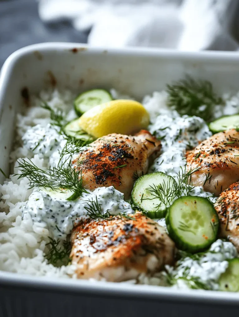 In the world of culinary delights, few dishes capture the essence of simplicity and flavor quite like Dump-and-Bake Chicken Tzatziki with Rice. This vibrant dish draws inspiration from the traditional Mediterranean tzatziki sauce, known for its refreshing combination of yogurt, cucumber, and herbs. Historically, tzatziki has been a staple in Greek cuisine, often served as a dip or condiment alongside grilled meats and pita bread. The bright, tangy flavor of tzatziki not only complements a variety of dishes but also embodies the healthful principles of Mediterranean eating, which emphasizes fresh ingredients and wholesome flavors.