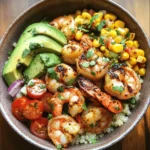 If you’re looking for a dish that encapsulates vibrant flavors, nutritional benefits, and ease of preparation, look no further than the Grilled Shrimp Bowl with Avocado, Corn Salsa, and Creamy Garlic Sauce. This culinary delight is not just a feast for the eyes but also a wholesome meal that combines succulent shrimp, creamy avocado, and a refreshing corn salsa, all topped off with a luscious garlic sauce.