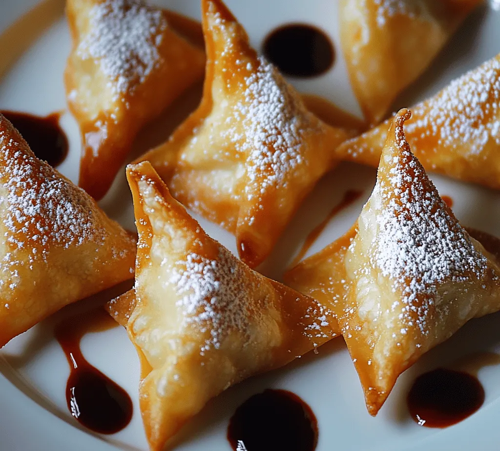 Sweet Cream Cheese Wontons are a delightful dessert that combines the crispy texture of fried wonton wrappers with the creamy, sweet filling of cream cheese, making them an irresistible treat for any occasion. These little pockets of joy are perfect as an after-dinner dessert, a party snack, or even a fun addition to a casual get-together. Their appeal lies not only in their delicious taste but also in their versatility; you can enjoy them plain or with an array of toppings such as chocolate sauce, fruit preserves, or whipped cream.