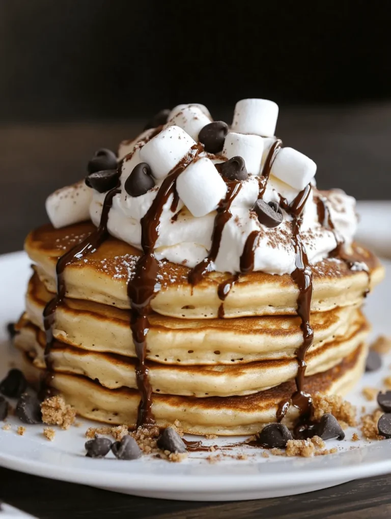 Pancakes have long held a special place in the hearts and stomachs of people around the world, cherished for their fluffy texture and comforting warmth. From the classic buttermilk stack enjoyed on lazy Sunday mornings to the more adventurous flavors like blueberry and banana walnut, pancakes are a breakfast staple that never goes out of style. Now, imagine taking this beloved breakfast dish and infusing it with the nostalgic flavors of a classic campfire treat: s’mores. This is precisely what S’mores Pancakes Delight offers—a unique fusion that marries the comforting embrace of pancakes with the gooey, chocolatey goodness of s’mores, creating a delightful dish that appeals to both the young and the young at heart.
