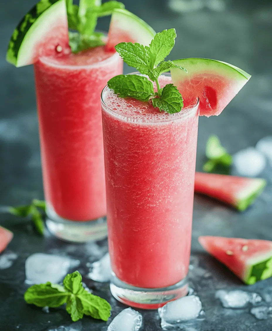 Smoothies have surged in popularity over the past few years, becoming a staple in many health-conscious diets. They offer a convenient, delicious way to incorporate fruits and vegetables into our daily intake while providing a refreshing burst of flavor. As summer approaches and temperatures rise, the need for hydrating beverages becomes increasingly important. This is where the <strong>Watermelon Smoothie with Coconut Water</strong> shines as an ideal choice.” /></p>
</p>
<h3>Adjusting Sweetness and Flavor</h3>
</p>
<p>When it comes to crafting the perfect Watermelon Smoothie with Coconut Water, the key to achieving a delightful balance of flavors lies in adjusting sweetness to individual preferences. Watermelons vary in sweetness based on their ripeness, so it’s essential to taste your smoothie before serving. If you find the smoothie isn’t sweet enough for your liking, consider adding a natural sweetener. Options such as honey, agave syrup, or maple syrup can enhance the flavor without overpowering the refreshing essence of the watermelon.</p>
</p>
<p>For those who prefer a less sweet smoothie, adding a squeeze of lime or lemon juice can create a beautiful contrast that brightens the flavor profile. This acidity can counterbalance the natural sugars in the watermelon, providing a refreshing zing that elevates your drink. Additionally, experimenting with flavor variations can keep your smoothie experience exciting. Here are some suggestions:</p>
</p>
<p>– <strong>Mint</strong>: Blend in a handful of fresh mint leaves for an invigorating twist.</p>
<p>– <strong>Ginger</strong>: A small piece of fresh ginger can add a spicy warmth that complements the tropical notes.</p>
<p>– <strong>Coconut Flakes</strong>: For a richer coconut flavor, adding unsweetened coconut flakes can enhance the smoothie’s texture and taste.</p>
</p>
<h3>Presentation and Serving Suggestions</h3>
</p>
<h4>Garnishing for Visual Appeal</h4>
</p>
<p>The presentation of your Watermelon Smoothie is just as important as its taste. A beautifully garnished smoothie not only looks appetizing but also enhances the overall drinking experience. Consider these garnishing ideas:</p>
</p>
<p>– <strong>Mint Sprigs</strong>: Topping your smoothie with a sprig of fresh mint adds a pop of color and a hint of freshness that invites you to take a sip.</p>
<p>– <strong>Watermelon Wedges</strong>: A small wedge of watermelon on the rim of the glass offers a visual cue of the main ingredient and serves as a fun snack once you finish your drink.</p>
<p>– <strong>Chia Seeds</strong>: Sprinkling a teaspoon of chia seeds on top can add a textural element and a visual contrast against the vibrant pink of the smoothie.</p>
</p>
<p>Creating an appealing presentation can transform a simple smoothie into a stylish beverage that’s perfect for summer gatherings or even a relaxing day at home.</p>
</p>
<h4>Pairing Suggestions</h4>
</p>
<p>One of the remarkable aspects of the Watermelon Smoothie with Coconut Water is its versatility. It can be enjoyed in various contexts, whether as a refreshing breakfast, a mid-afternoon snack, or a light dessert. Here are some pairing suggestions to consider:</p>
</p>
<p>– <strong>Breakfast</strong>: Serve the smoothie alongside a bowl of granola topped with fresh berries and yogurt for a balanced morning meal.</p>
<p>– <strong>Snacks</strong>: Pair with whole-grain crackers and a light cheese spread for a satisfying snack that complements the smoothie’s flavors.</p>
<p>– <strong>Dessert</strong>: Enjoy the smoothie with a slice of coconut cake or a fruit salad for a delightful summer dessert.</p>
</p>
<p>These pairing suggestions not only enhance your meal but also provide various textures and flavors that complement the refreshing qualities of the watermelon smoothie.</p>
</p>
<h3>Health Benefits of the Watermelon Smoothie</h3>
</p>
<h4>Hydration and Nutrition</h4>
</p>
<p>Watermelon is celebrated for its high water content, making it an excellent choice for hydration, especially during hot summer months. Combining this hydrating fruit with coconut water, which is also rich in electrolytes, creates a smoothie that quenches your thirst and replenishes lost fluids after exercising or spending time outdoors. This refreshing drink is perfect for keeping you hydrated while also providing essential nutrients.</p>
</p>
<h4>Weight Management and Nutritional Value</h4>
</p>
<p>Another benefit of this watermelon smoothie is its low-calorie nature, which makes it a fantastic option for those looking to manage their weight. Watermelon is low in calories but high in vitamins A and C, making it a nutritious addition to a balanced diet. The natural sugars in watermelon provide energy without a heavy calorie load, allowing you to enjoy a sweet treat without the guilt.</p>
</p>
<h4>Digestive Health</h4>
</p>
<p>The inclusion of yogurt in the smoothie not only adds creaminess but also contributes to digestive health. Yogurt is a good source of probiotics, which are beneficial for maintaining a healthy gut microbiome. These probiotics can aid digestion and promote overall gut health, making your watermelon smoothie not just refreshing but also a smart choice for your digestive system.</p>
</p>
<h3>Creative Variations of the Watermelon Smoothie</h3>
</p>
<h4>Fruit Additions</h4>
</p>
<p>To keep your Watermelon Smoothie exciting, consider experimenting with various fruit additions. Blending in fruits such as strawberries, bananas, or pineapple can introduce new flavors and create a more complex taste experience. For instance, strawberries can add a delightful tartness, while bananas contribute creaminess and natural sweetness.</p>
</p>
<h4>Superfood Boosts</h4>
</p>
<p>For those looking to enhance the nutritional profile of their smoothie, incorporating superfoods can be a great option. Adding chia seeds or flaxseeds can provide healthy fats and fiber, promoting satiety and digestive health. Spinach or kale can also be blended in without altering the taste significantly while boosting your intake of vitamins and minerals.</p>
</p>
<h4>Vegan and Dairy-Free Options</h4>
</p>
<p>If you’re looking to make the smoothie fully vegan-friendly, simply substitute dairy yogurt with a plant-based alternative such as almond yogurt, coconut yogurt, or soy yogurt. These alternatives maintain the creamy texture while ensuring your smoothie is completely dairy-free, allowing everyone to enjoy this refreshing drink without dietary restrictions.</p>
</p>
<h3>Conclusion</h3>
</p>
<p>In summary, the Watermelon Smoothie with Coconut Water is not only a deliciously refreshing beverage but also a versatile drink that offers numerous health benefits. Packed with hydration, low in calories, and rich in nutrients, this smoothie is perfect for hot summer days or any time you need a quick and nutritious boost. The flexibility of the recipe encourages you to experiment with various flavors and ingredients, allowing you to create a unique version that suits your taste preferences.</p>
</p>
<p>Whether you enjoy it for breakfast, as a snack, or a light dessert, this watermelon smoothie is bound to become a favorite in your home. So, grab your blender and start experimenting with your own variations while savoring the delightful flavors and health benefits of this summer classic.</p>
<div id=